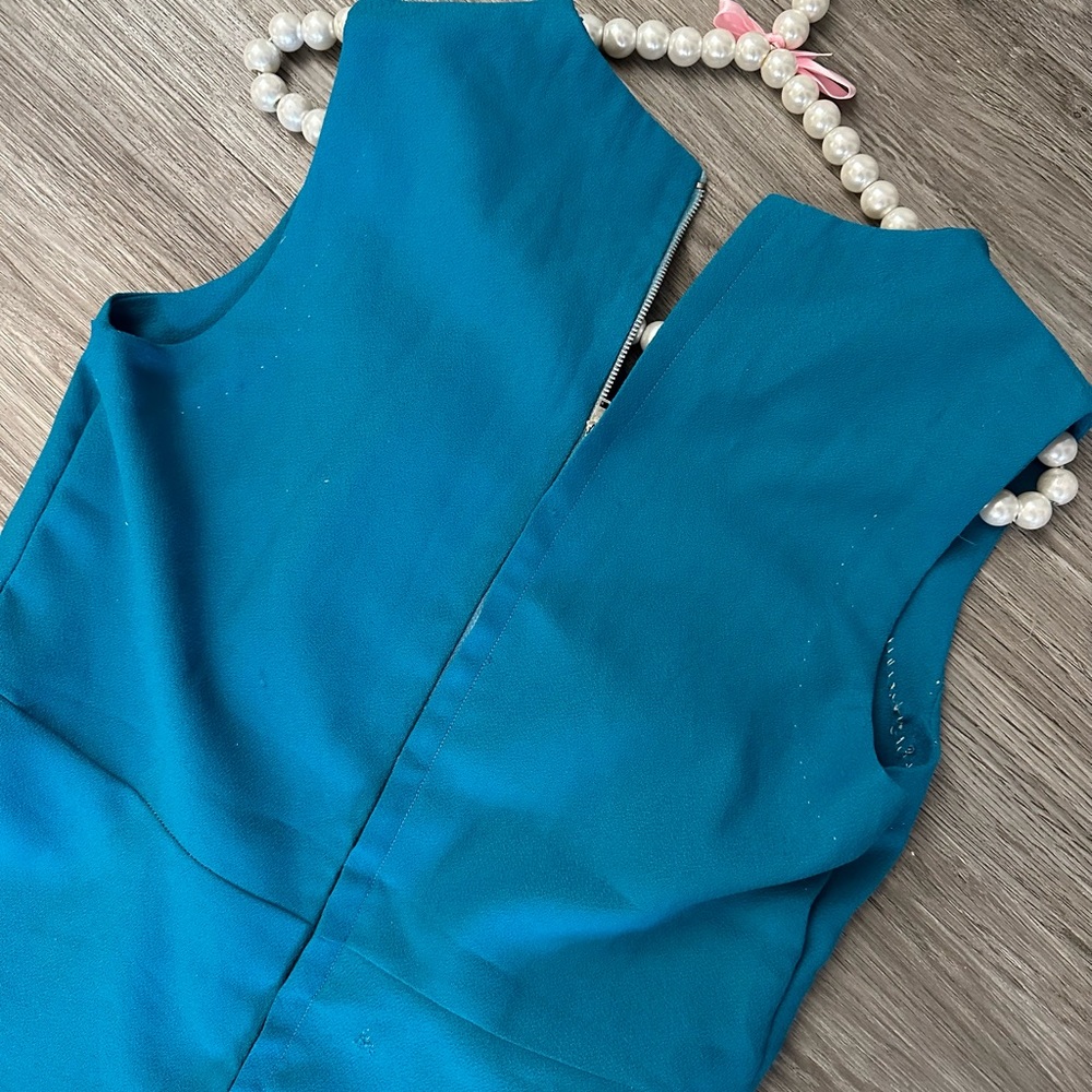 Vintage 70’s Maxi Embroidered Turquoise Sleeveless Dress - Picture 5 of 9